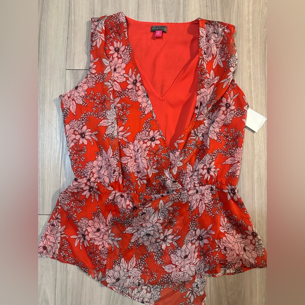 Vince Camuto Red Floral Sleeveless Tank